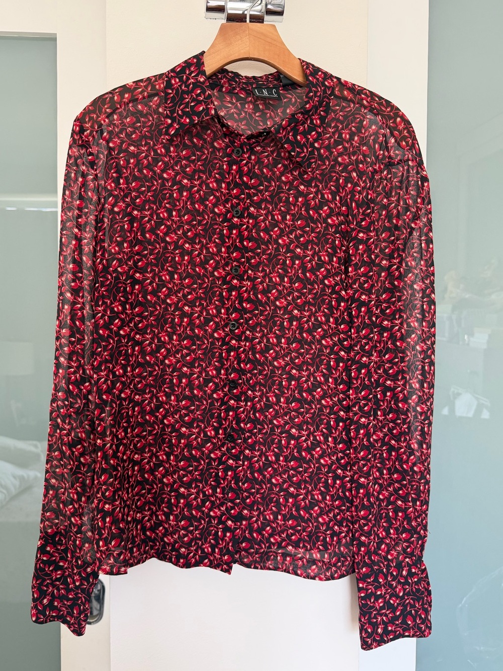 I.N.C Red Floral Silk Button-Up Shirt